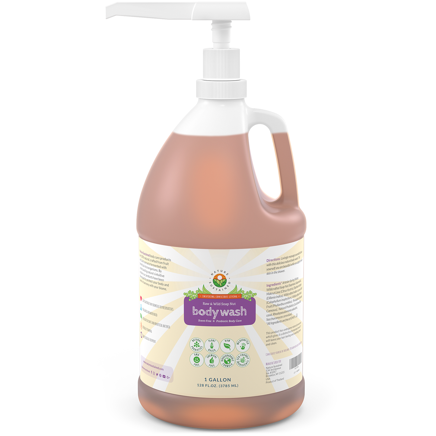 Picture of a 1 Gallon bottle of Natural Soapberry Body Wash Unscented by Nature Sustained.
