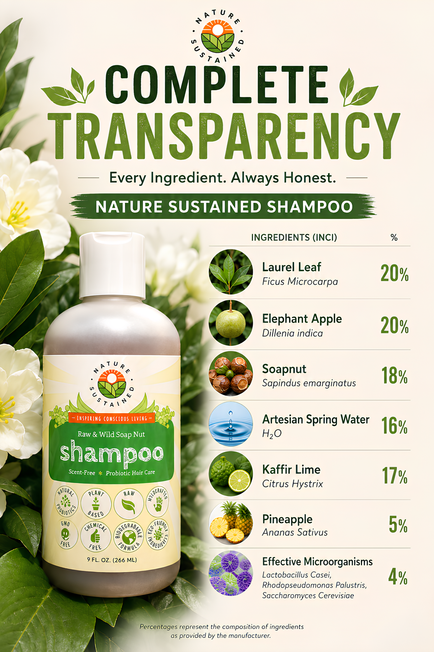 Natural Soapnut Shampoo - Organic, Raw, Probiotic, Vegan - 9 fl oz