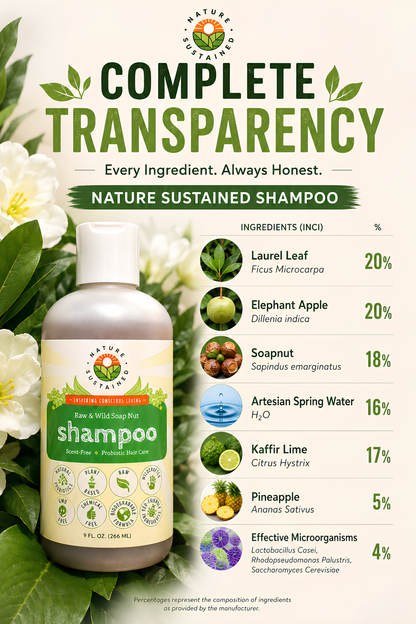 Natural Soapnut Shampoo - Organic, Raw, Probiotic, Vegan - 9 fl oz